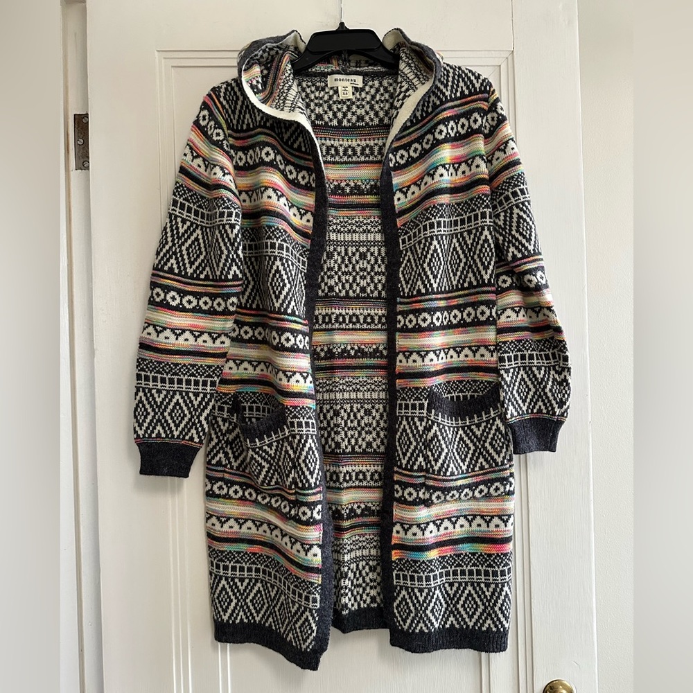 Like new! Boho-Rainbow Hooded Long Cardigan - Women's Size XS